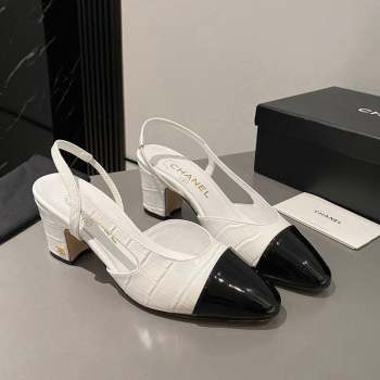 Chanel Stone Embossed Calfskin Classic Slingback Pumps 6cm White 2023 CH10161 (MD-231016023)