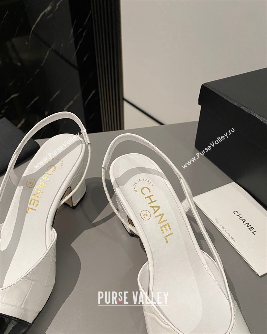 Chanel Stone Embossed Calfskin Classic Slingback Pumps 6cm White 2023 CH10161 (MD-231016023)