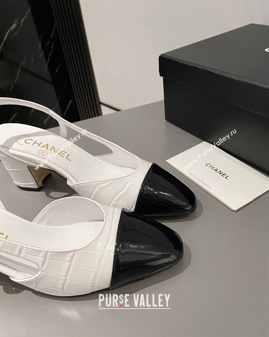 Chanel Stone Embossed Calfskin Classic Slingback Pumps 6cm White 2023 CH10161 (MD-231016023)