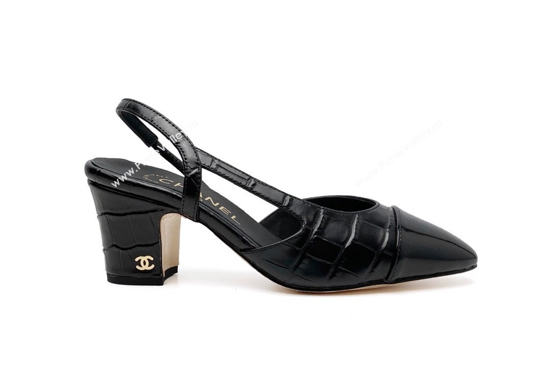 Chanel Stone Embossed Calfskin Classic Slingback Pumps 6cm Black 2023 CH10161 (MD-231016025)