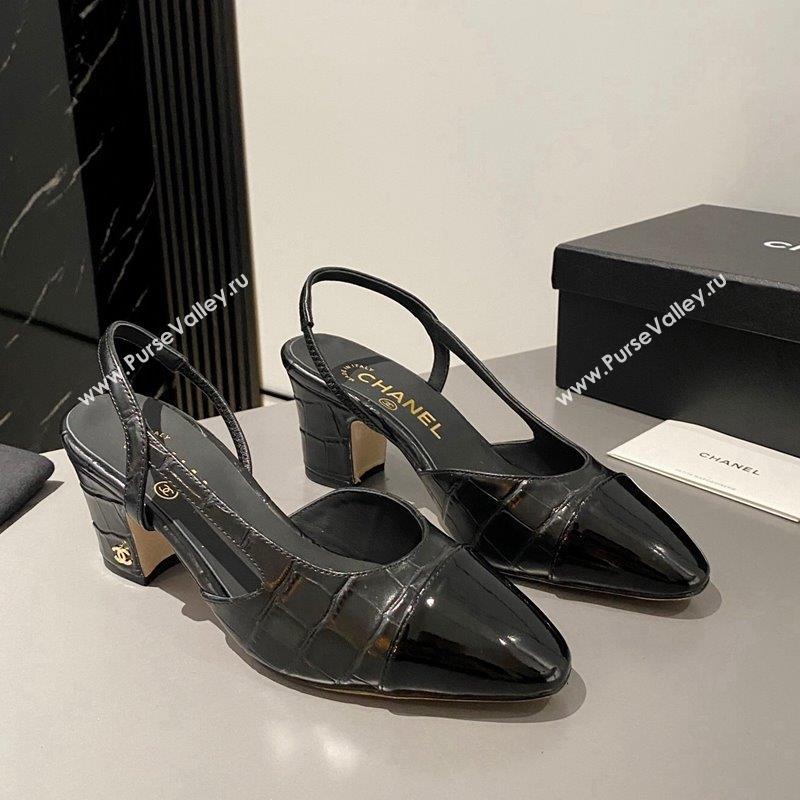 Chanel Stone Embossed Calfskin Classic Slingback Pumps 6cm Black 2023 CH10161 (MD-231016025)