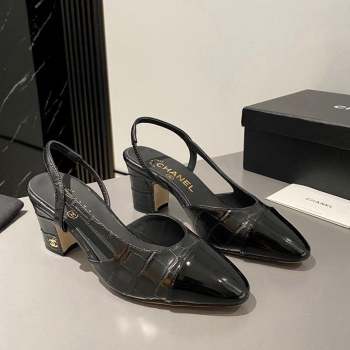 Chanel Stone Embossed Calfskin Classic Slingback Pumps 6cm Black 2023 CH10161 (MD-231016025)