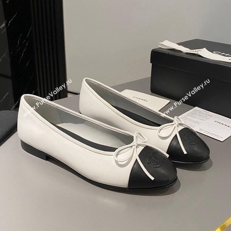 Chanel Leather Classic Ballet Flat White Black 2023 2 CH10141 (MD-231016005)