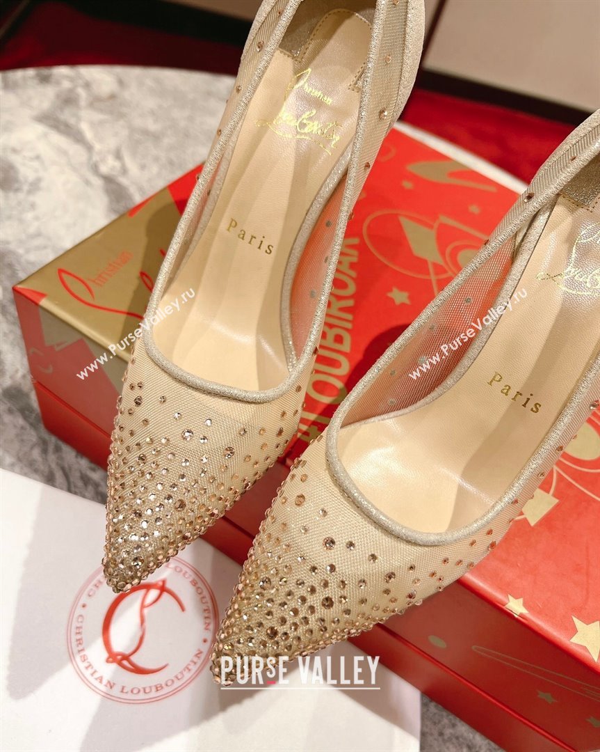 Christian Louboutin Follies Strass Heel Pumps 10cm in Mesh and Crystals 2023 (MD-231014001)