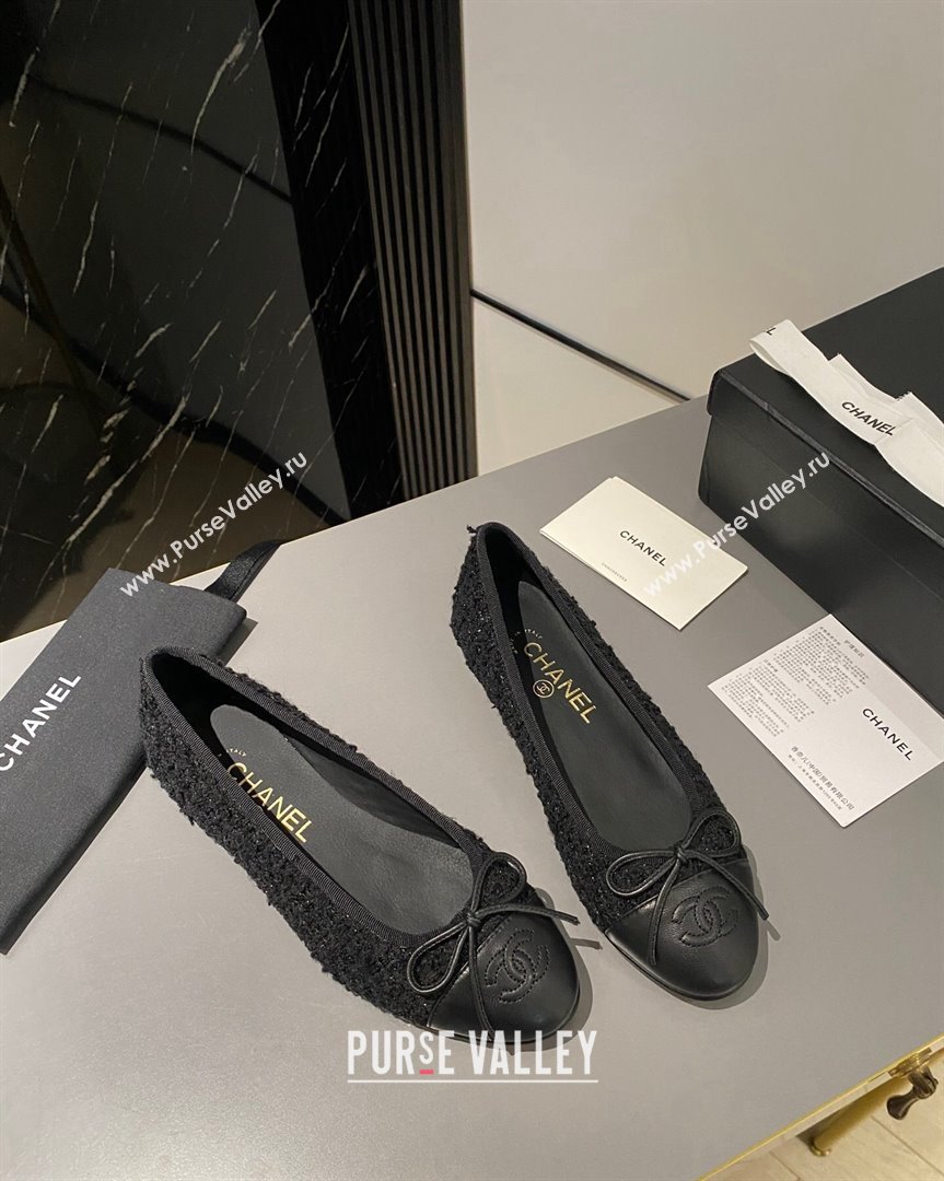 Chanel Tweed Leather Classic Ballet Flat All Black 2023 CH10141 (MD-231014083)