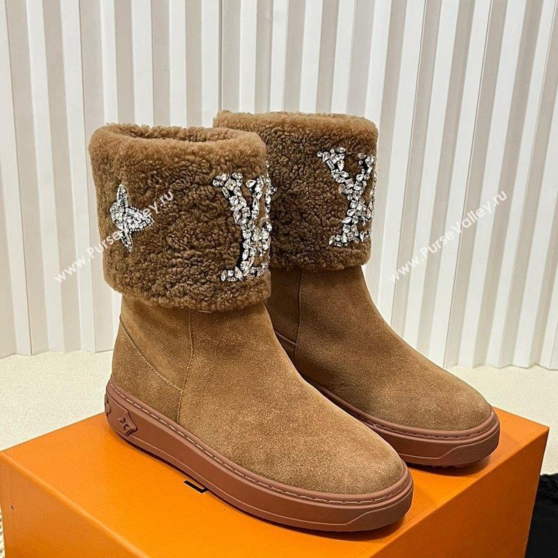 Louis Vuitton Snowdrop Shearling and Suede Flat Ankle Boots with Crystals Brown 2023 (MD-231016026)