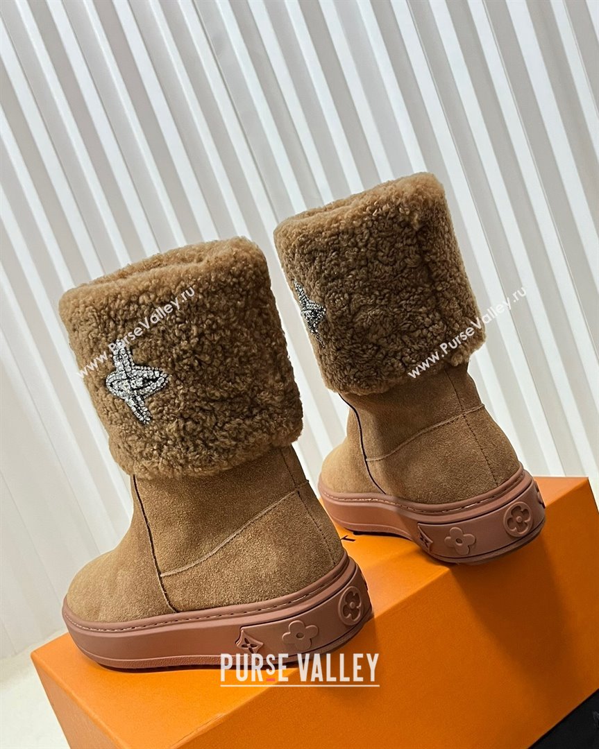 Louis Vuitton Snowdrop Shearling and Suede Flat Ankle Boots with Crystals Brown 2023 (MD-231016026)