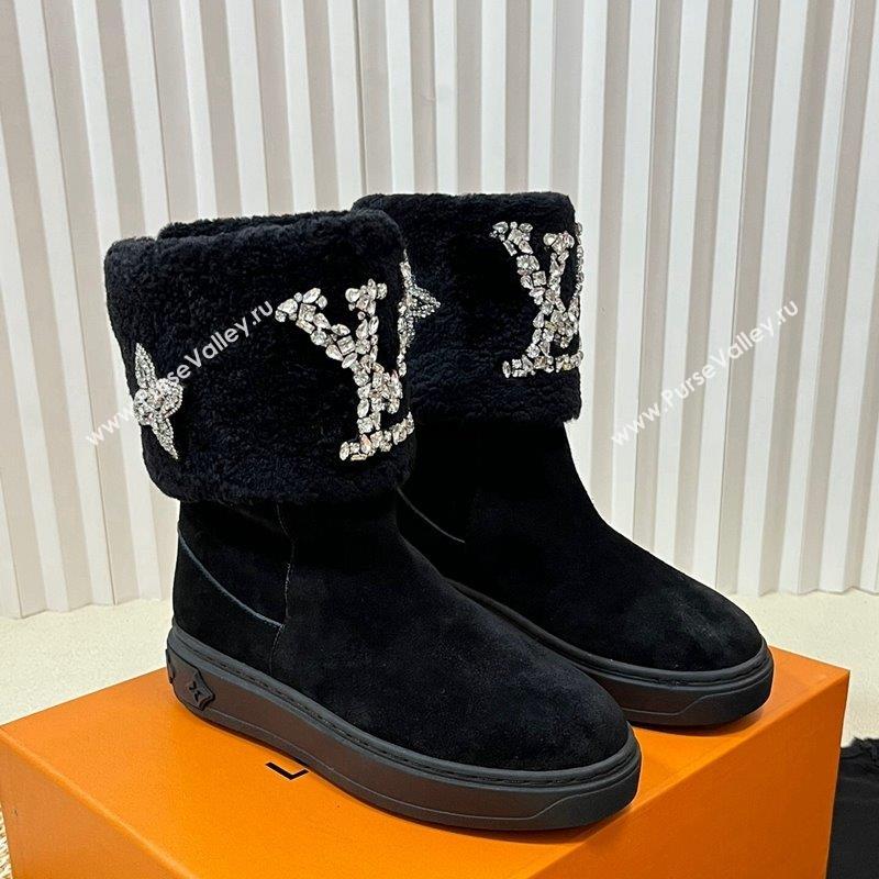 Louis Vuitton Snowdrop Shearling and Suede Flat Ankle Boots with Crystals Black 2 2023 (MD-231016027)