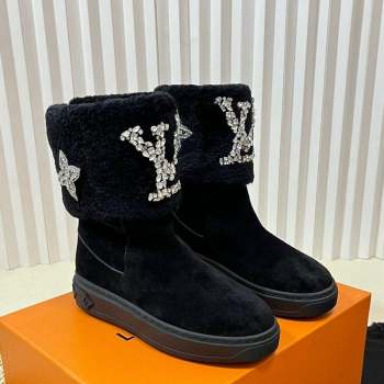 Louis Vuitton Snowdrop Shearling and Suede Flat Ankle Boots with Crystals Black 2 2023 (MD-231016027)