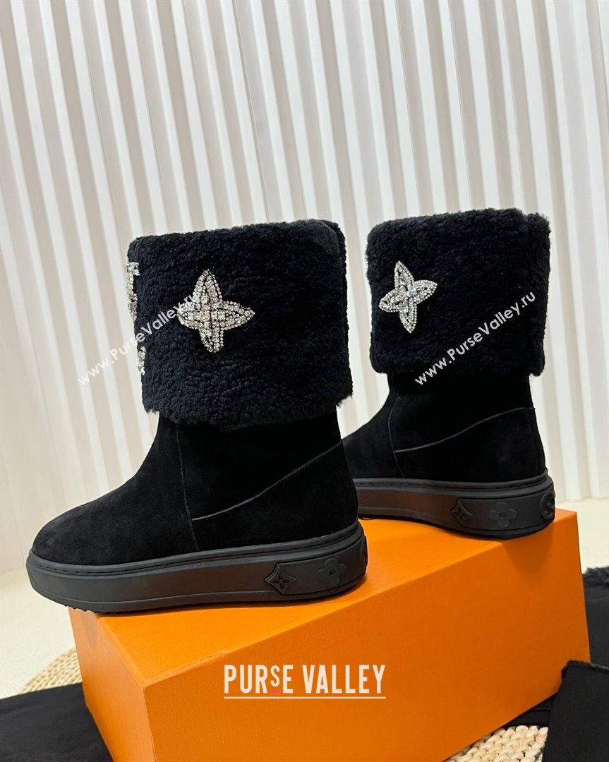 Louis Vuitton Snowdrop Shearling and Suede Flat Ankle Boots with Crystals Black 2 2023 (MD-231016027)