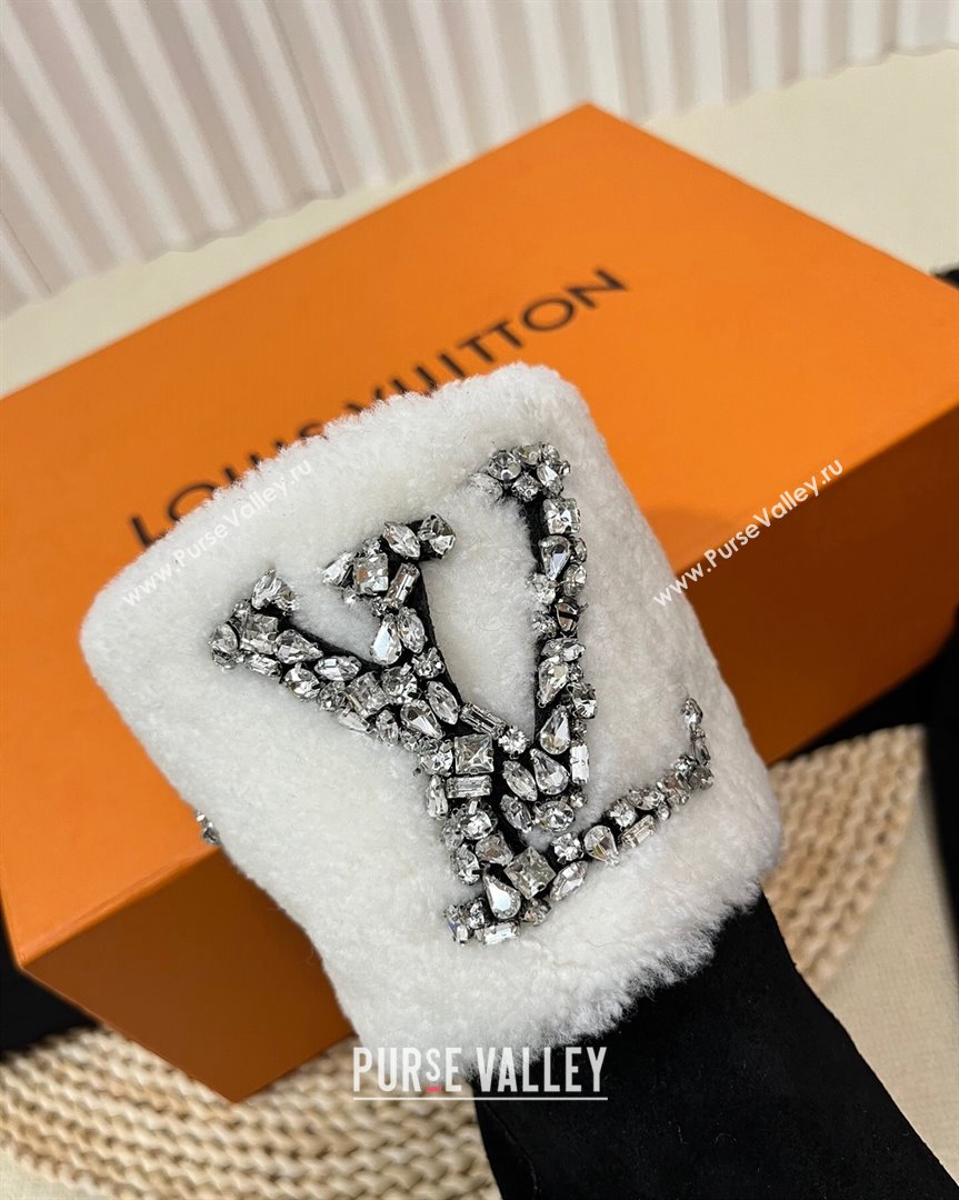 Louis Vuitton Snowdrop Shearling and Suede Flat Ankle Boots with Crystals Black White 2023 (MD-231016028)