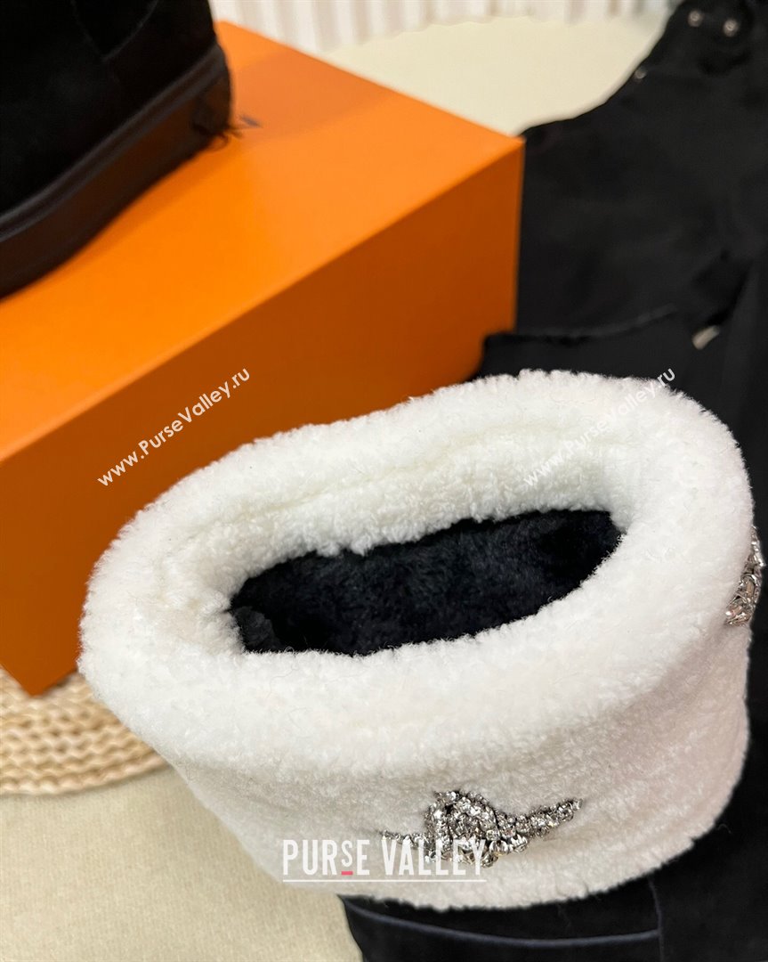 Louis Vuitton Snowdrop Shearling and Suede Flat Ankle Boots with Crystals Black White 2023 (MD-231016028)