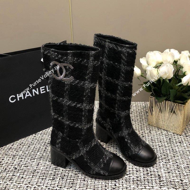 Chanel Tweed Medium Boots 6cm Black Light Grey 2023 CH10162 (MD-231016120)