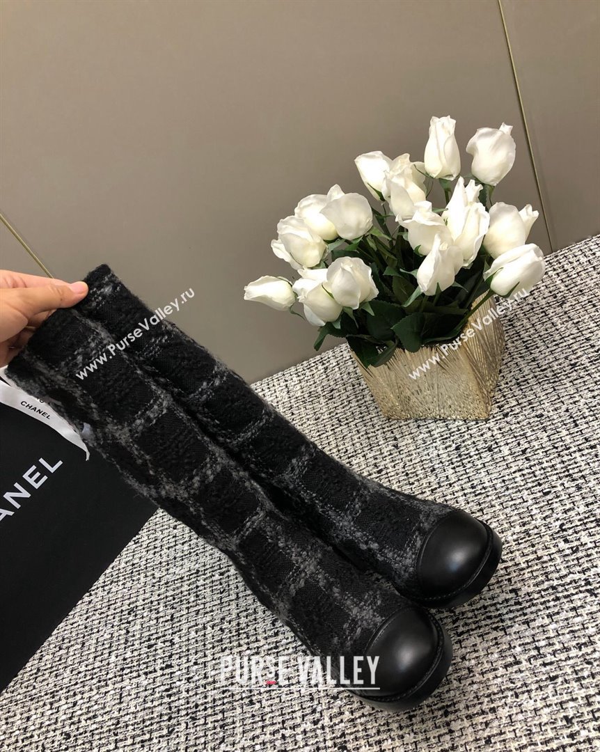 Chanel Tweed Medium Boots 6cm Black Light Grey 2023 CH10162 (MD-231016120)