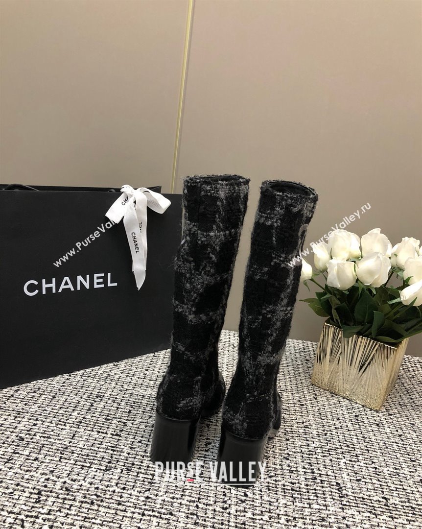 Chanel Tweed Medium Boots 6cm Black Light Grey 2023 CH10162 (MD-231016120)