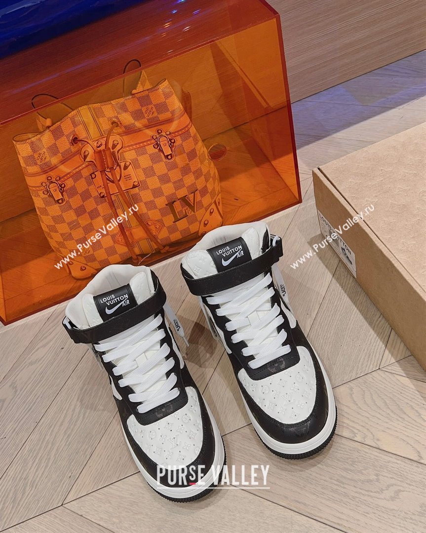 Louis Vuitton and Nike Air Jordan AJ1 High-top Sneakers in Leather and Canvas Black White 2023 (MD-231016124)