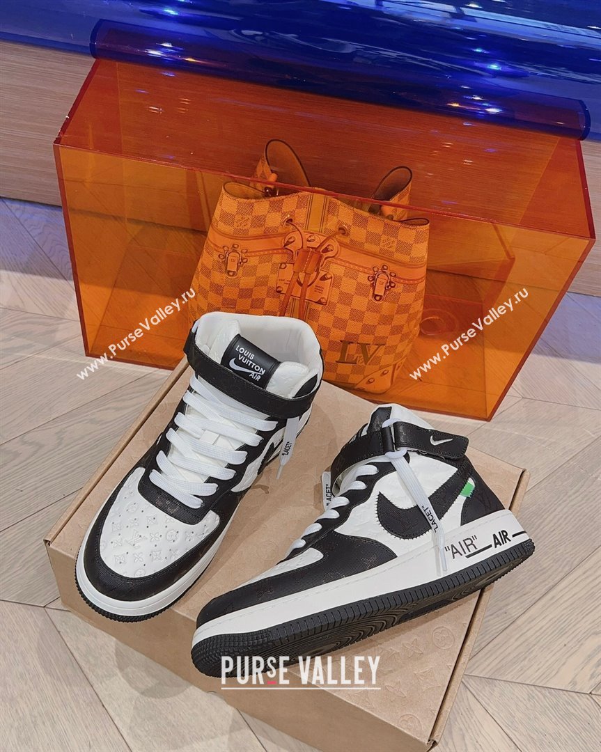 Louis Vuitton and Nike Air Jordan AJ1 High-top Sneakers in Leather and Canvas Black White 2023 (MD-231016124)