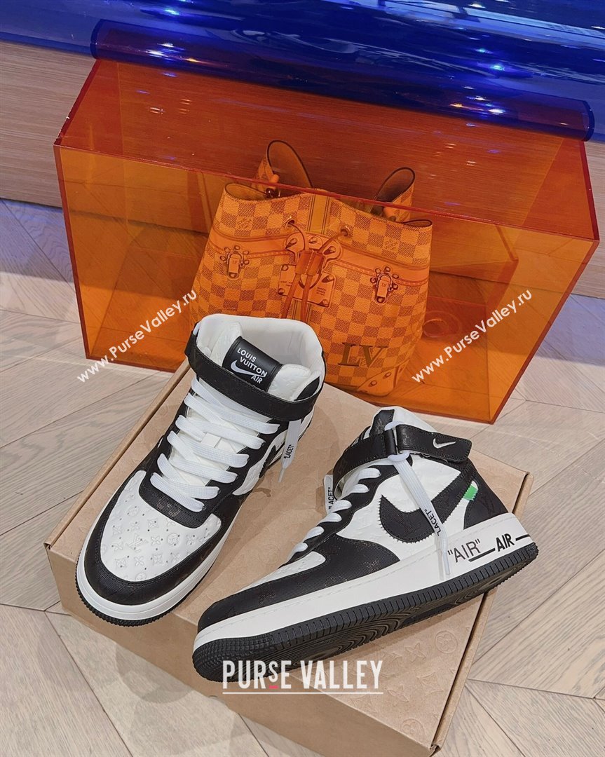 Louis Vuitton and Nike Air Jordan AJ1 High-top Sneakers in Leather and Canvas Black White 2023 (MD-231016124)