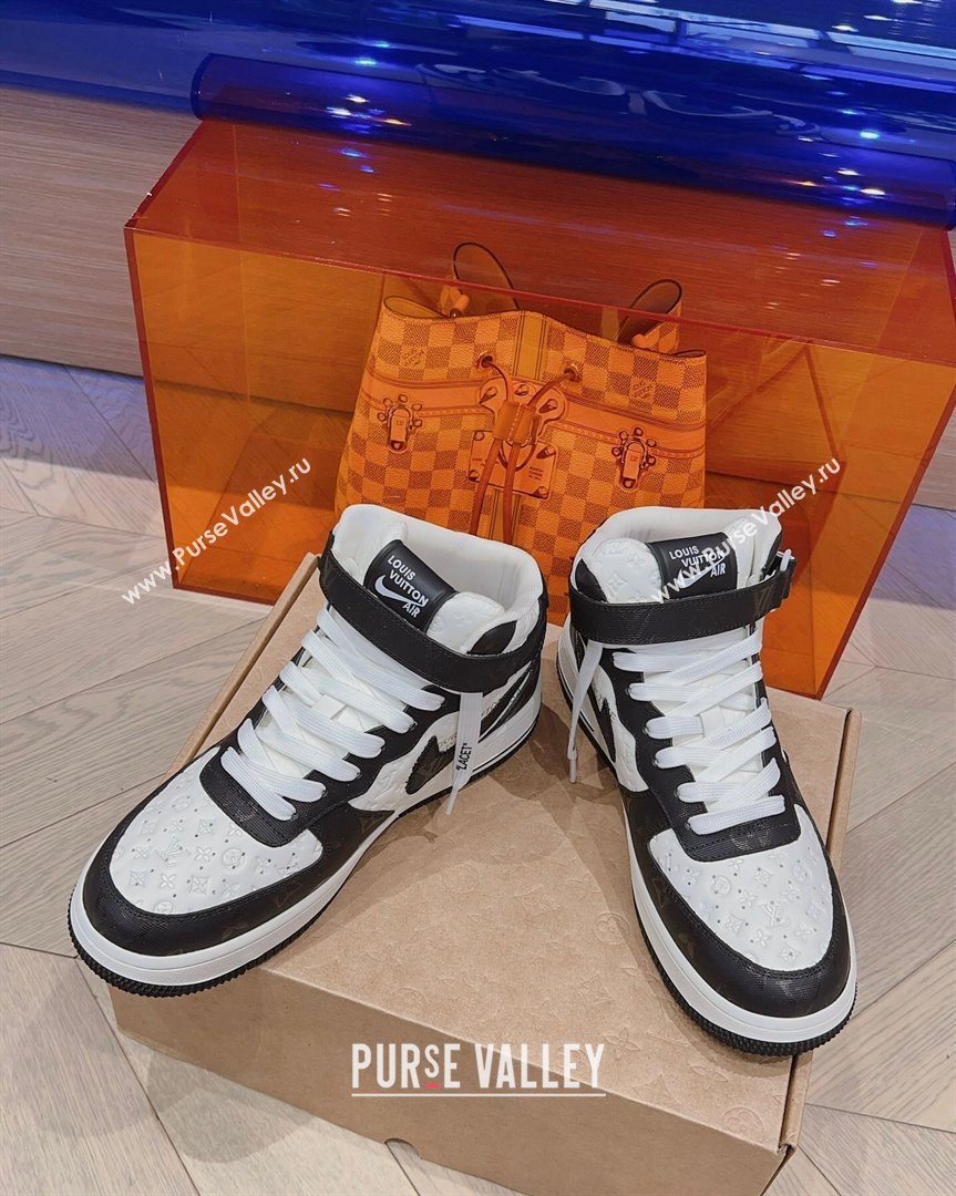 Louis Vuitton and Nike Air Jordan AJ1 High-top Sneakers in Leather and Canvas Black White 2023 (MD-231016124)