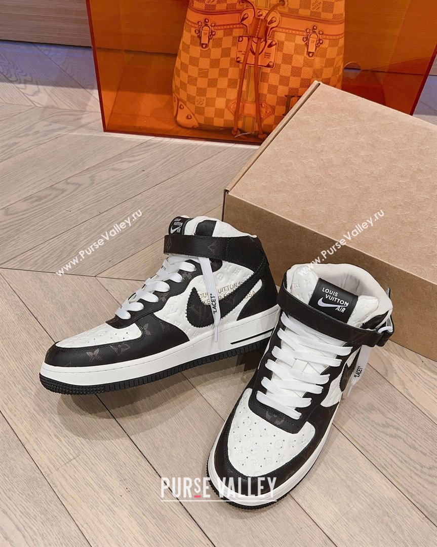 Louis Vuitton and Nike Air Jordan AJ1 High-top Sneakers in Leather and Canvas Black White 2023 (MD-231016124)