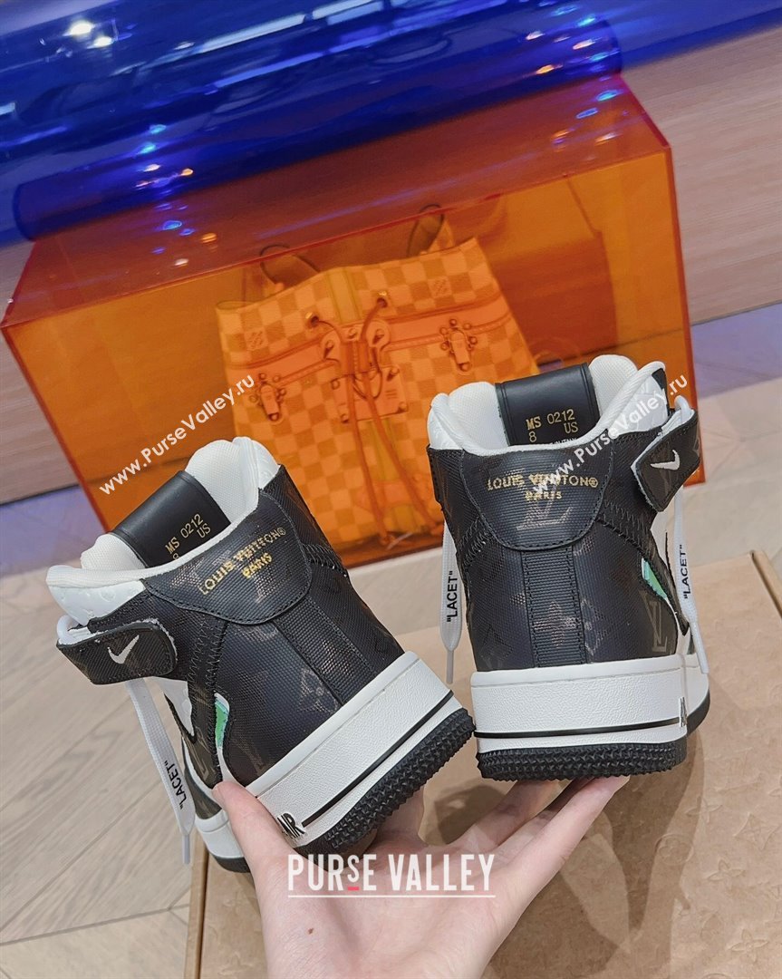 Louis Vuitton and Nike Air Jordan AJ1 High-top Sneakers in Leather and Canvas Black White 2023 (MD-231016124)