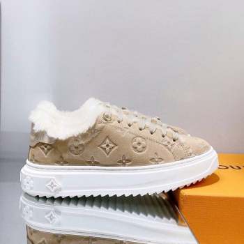 Louis Vuitton Time Out Sneakers in Monogram Suede and Shearling Beige 2023 (SS-231016129)