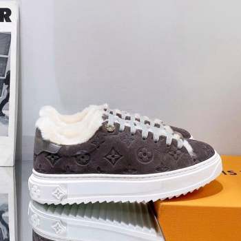 Louis Vuitton Time Out Sneakers in Monogram Suede and Shearling Dark Grey 2023 (SS-231016130)