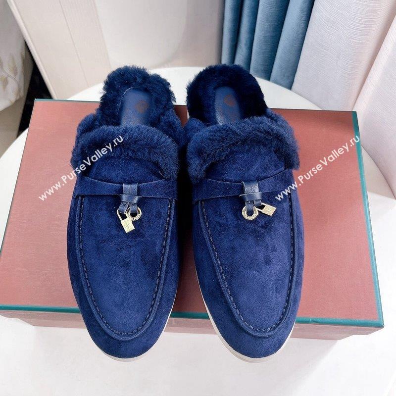 LP Babouche Charms Walk Mules in Suede and Wool Dark Blue 2023 (GDX-231026067)