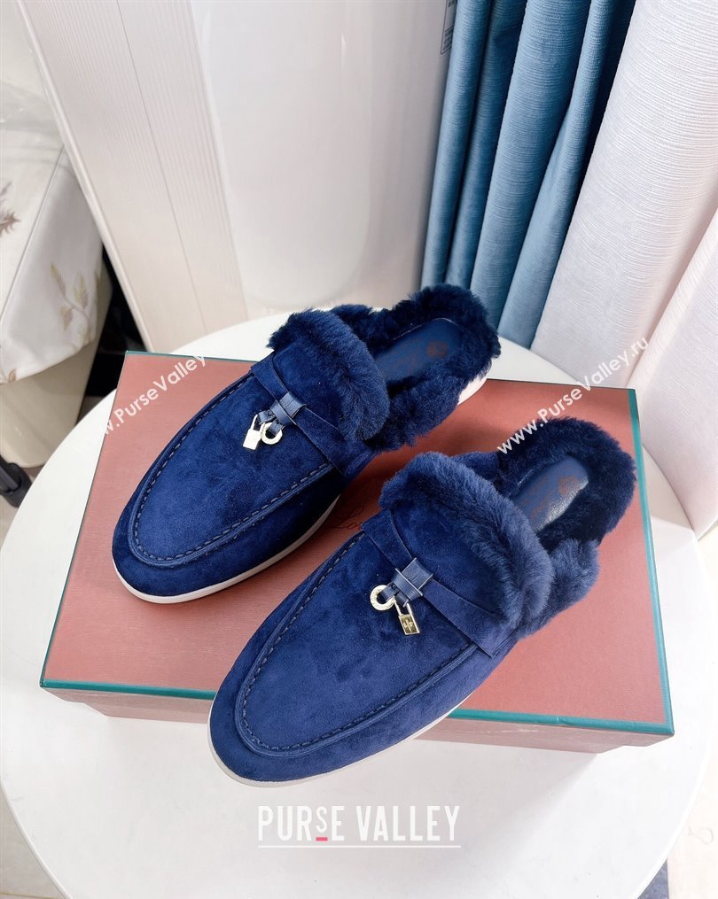 LP Babouche Charms Walk Mules in Suede and Wool Dark Blue 2023 (GDX-231026067)