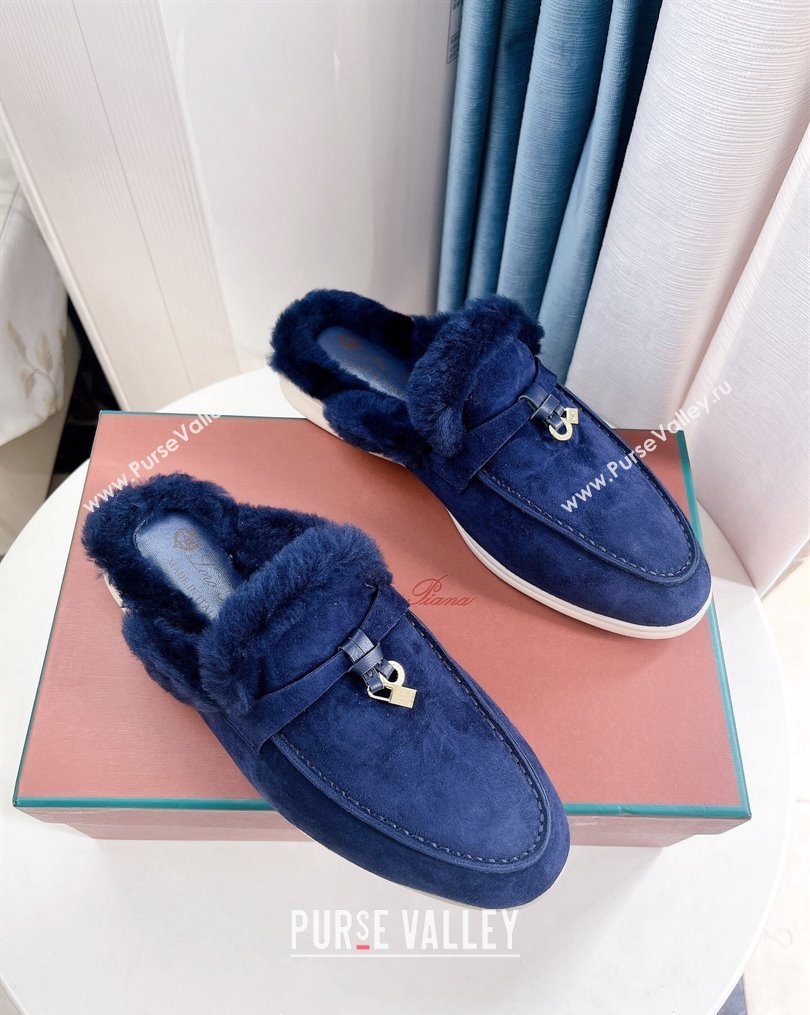 LP Babouche Charms Walk Mules in Suede and Wool Dark Blue 2023 (GDX-231026067)