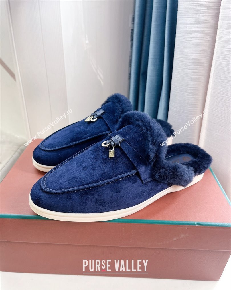 LP Babouche Charms Walk Mules in Suede and Wool Dark Blue 2023 (GDX-231026067)