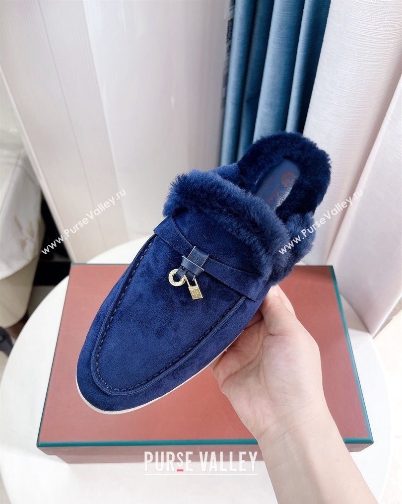 LP Babouche Charms Walk Mules in Suede and Wool Dark Blue 2023 (GDX-231026067)