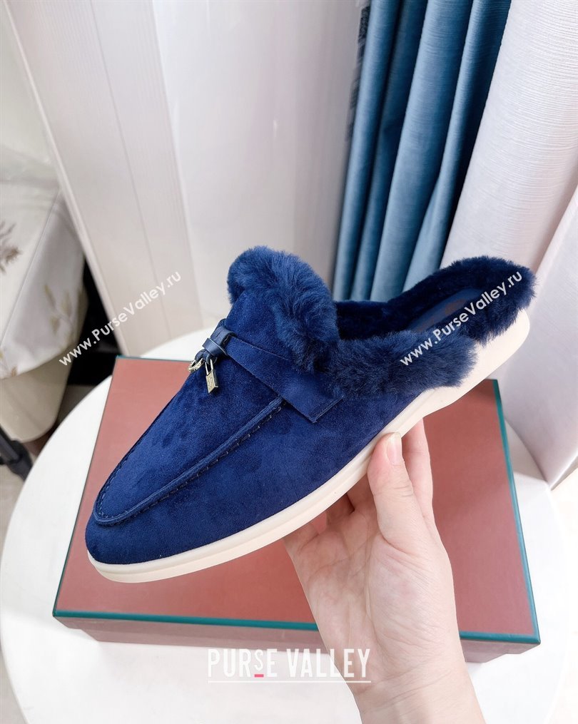 LP Babouche Charms Walk Mules in Suede and Wool Dark Blue 2023 (GDX-231026067)