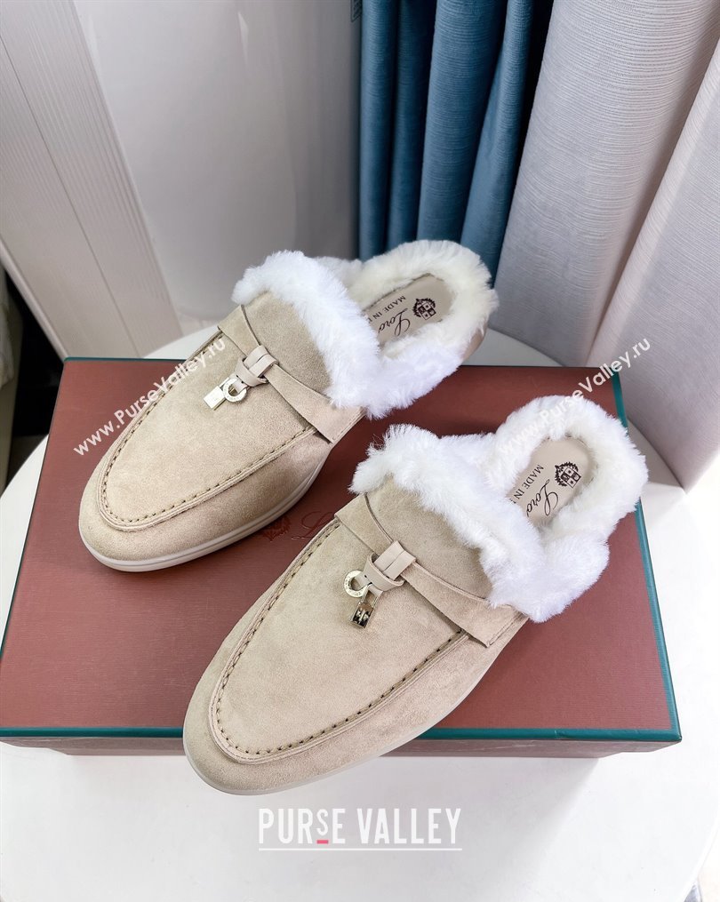 LP Babouche Charms Walk Mules in Suede and Wool Beige 2023 (GDX-231026068)