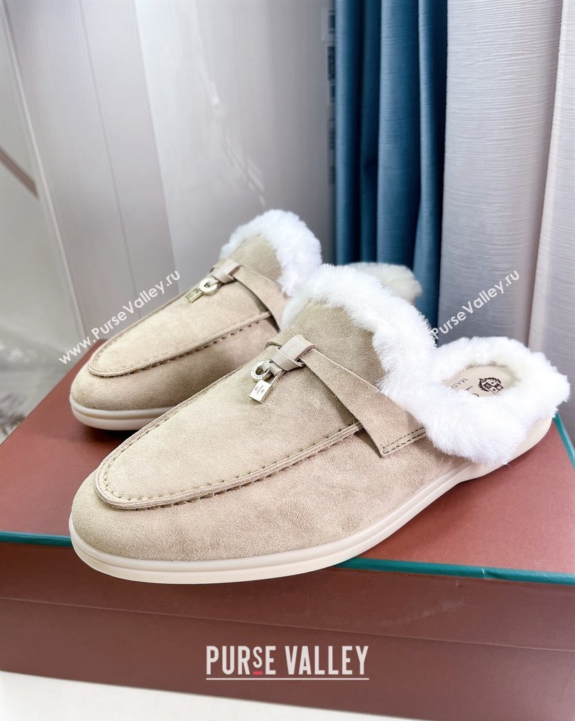 LP Babouche Charms Walk Mules in Suede and Wool Beige 2023 (GDX-231026068)