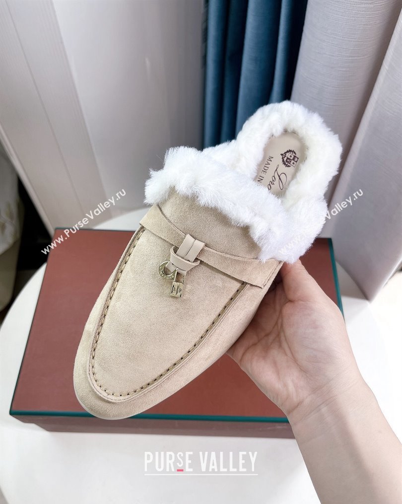 LP Babouche Charms Walk Mules in Suede and Wool Beige 2023 (GDX-231026068)