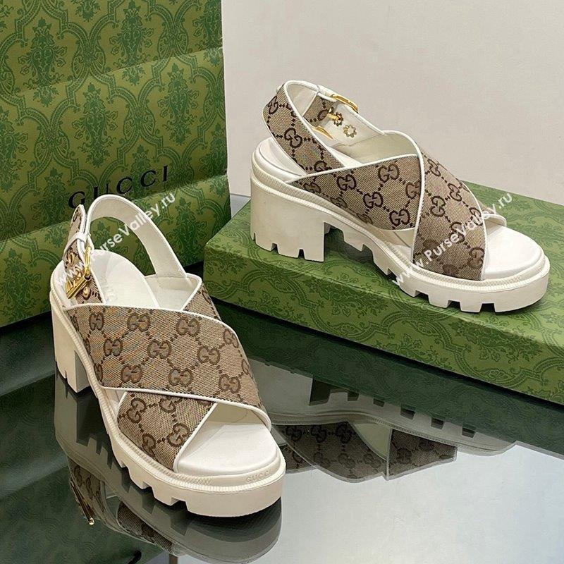 Gucci GG Canvas Lug Sole Sandals 7cm Beige 2023 749795 (MD-231026109)