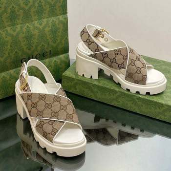 Gucci GG Canvas Lug Sole Sandals 7cm Beige 2023 749795 (MD-231026109)