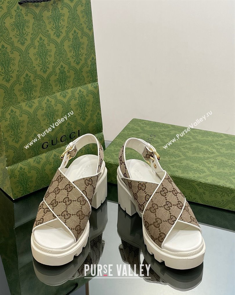 Gucci GG Canvas Lug Sole Sandals 7cm Beige 2023 749795 (MD-231026109)