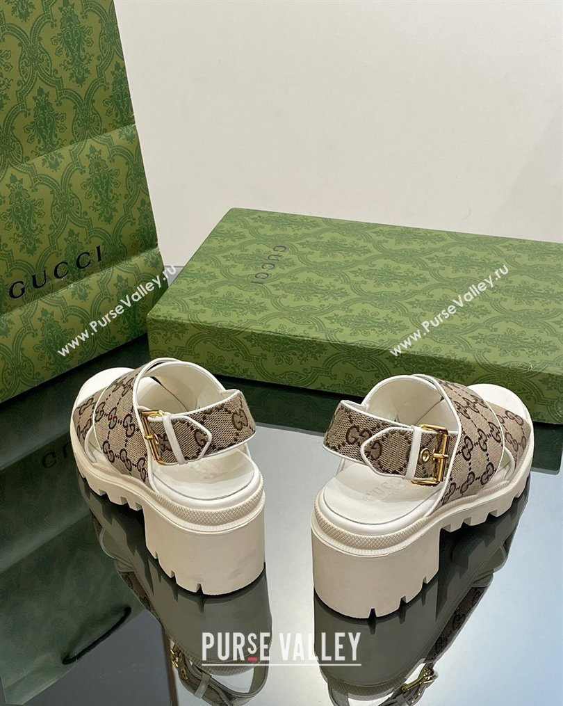 Gucci GG Canvas Lug Sole Sandals 7cm Beige 2023 749795 (MD-231026109)