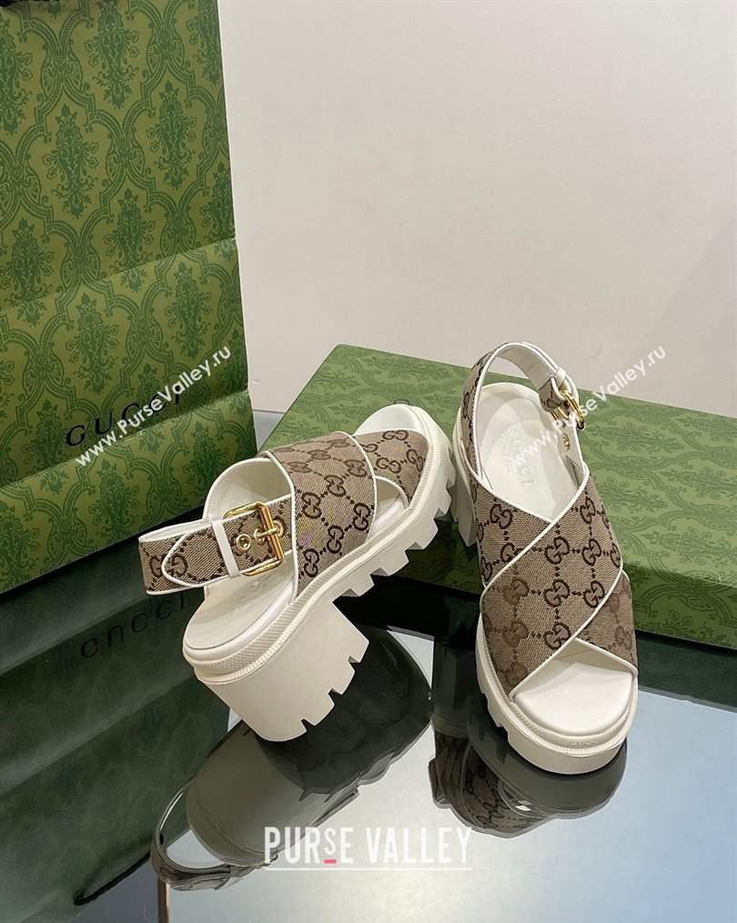 Gucci GG Canvas Lug Sole Sandals 7cm Beige 2023 749795 (MD-231026109)