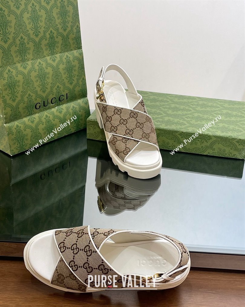 Gucci GG Canvas Lug Sole Sandals 7cm Beige 2023 749795 (MD-231026109)