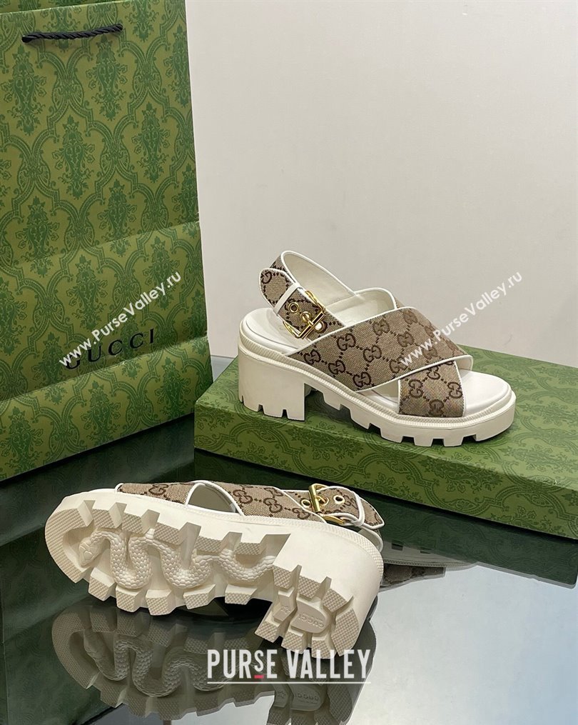 Gucci GG Canvas Lug Sole Sandals 7cm Beige 2023 749795 (MD-231026109)