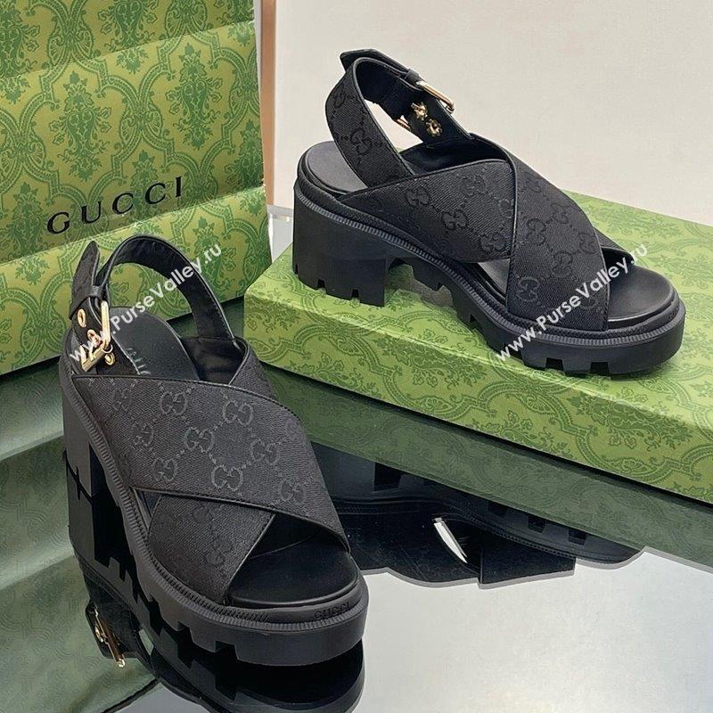 Gucci GG Canvas Lug Sole Sandals 7cm Black 2023 749795 (MD-231026110)