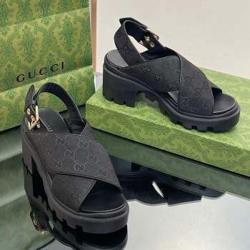 Gucci GG Canvas Lug Sole Sandals 7cm Black 2023 749795 (MD-231026110)