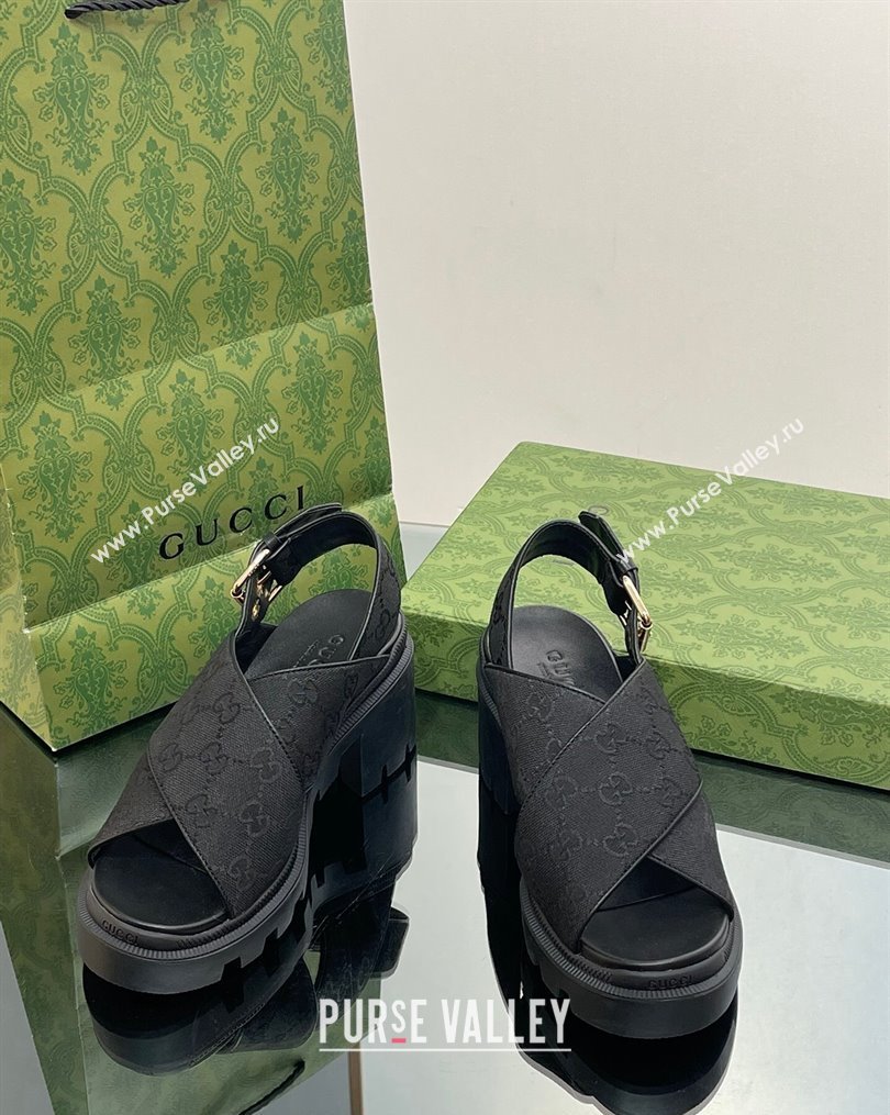 Gucci GG Canvas Lug Sole Sandals 7cm Black 2023 749795 (MD-231026110)