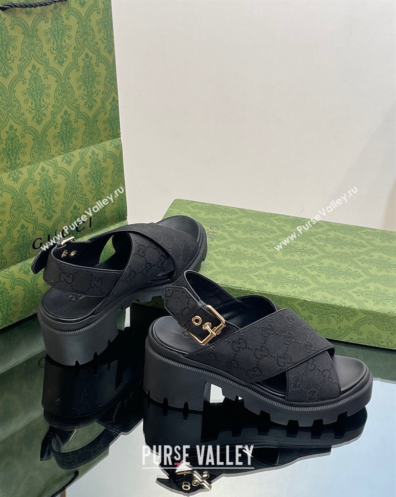 Gucci GG Canvas Lug Sole Sandals 7cm Black 2023 749795 (MD-231026110)