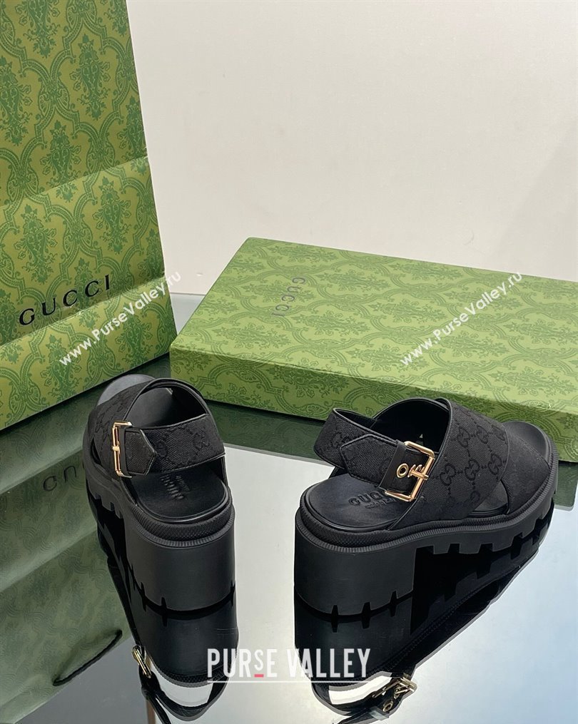 Gucci GG Canvas Lug Sole Sandals 7cm Black 2023 749795 (MD-231026110)