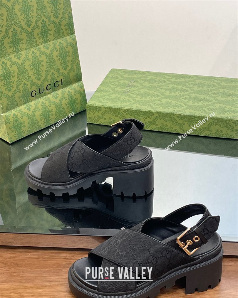 Gucci GG Canvas Lug Sole Sandals 7cm Black 2023 749795 (MD-231026110)