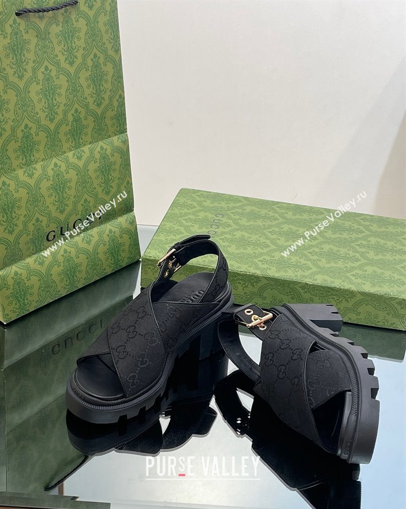 Gucci GG Canvas Lug Sole Sandals 7cm Black 2023 749795 (MD-231026110)